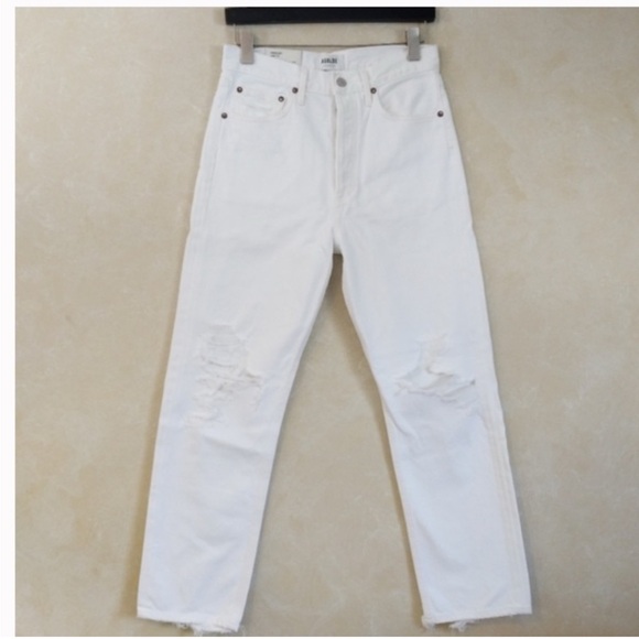 NWT AGOLDE ‘90s Straight Leg Mid Rise Loose Ripped Jean – White SZ 30 - Picture 5 of 10